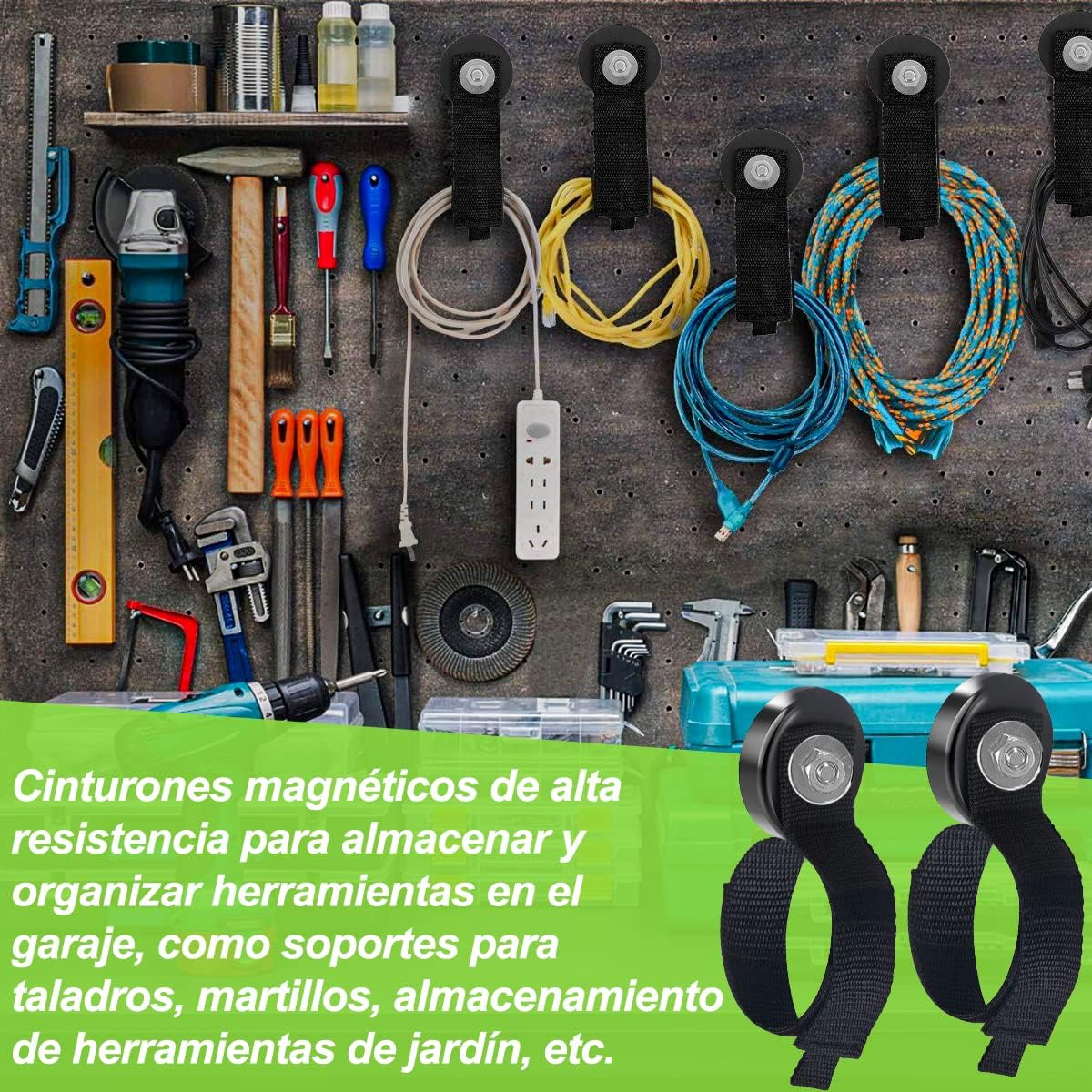 JEEJINYAN® 4 PCS Heavy Duty Magnetic Hooks, Magnetic Garage Hooks, Magnetic Tool Holder, Tool Organization Cord Strap for Cars, Garage, RV, House, Ropes