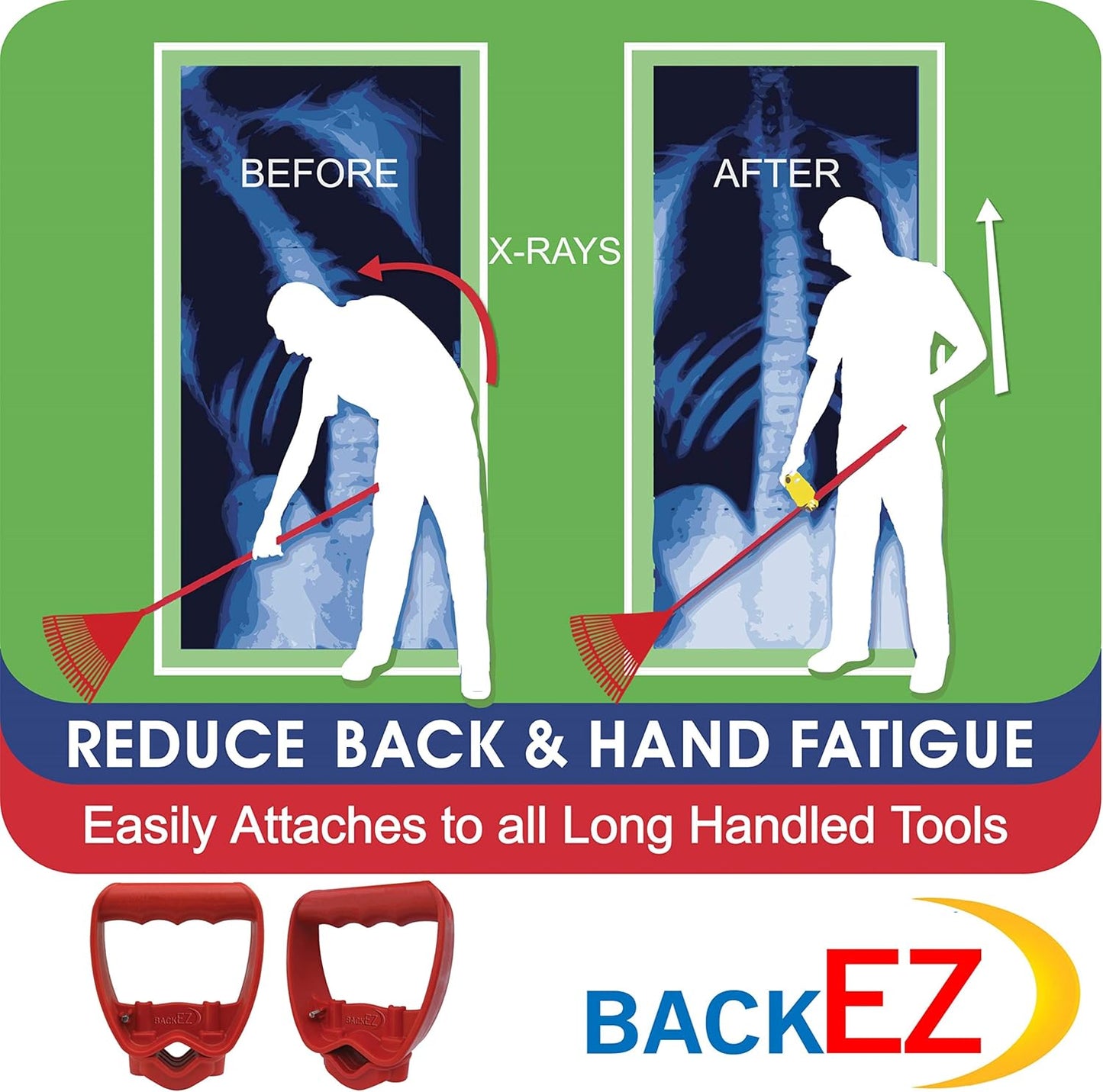 Back-Saving Tool Handle Attachment, EVR-Grip Upgrade, Labor-Saving Ergonomic Shovel Add-on Handle, RED