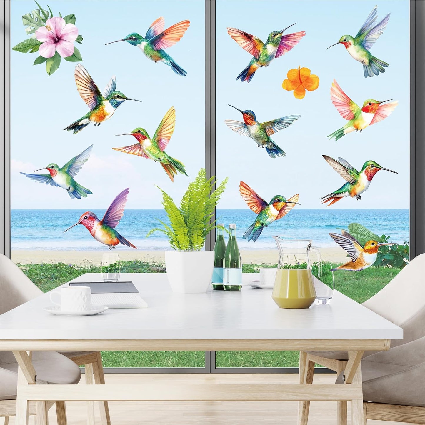 Hummingbird Flowers Window Clings - 5 Sheets Anti-Collision Window Stickers Bird Alert Collision Decals to Prevent Bird Strikes Non Adhesive Vinyl Stickers