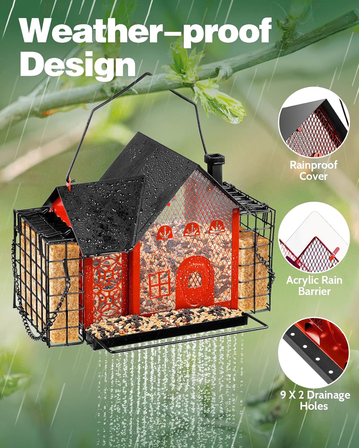 Bird Feeders for Outdoors Hanging - Metal Bird Feeder with Double Suet