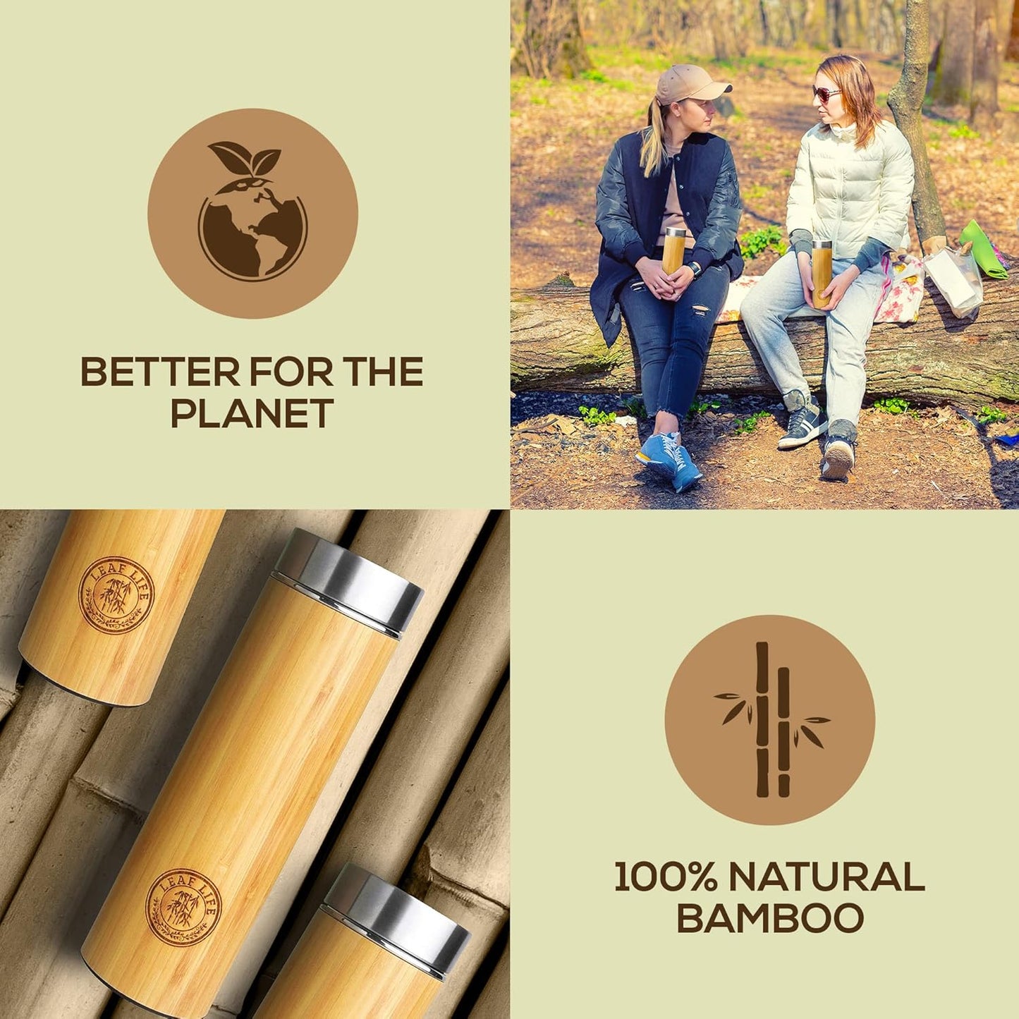 LeafLife Premium Bamboo Tea Bottle for Loose Tea - Tea Infuser Bottle 