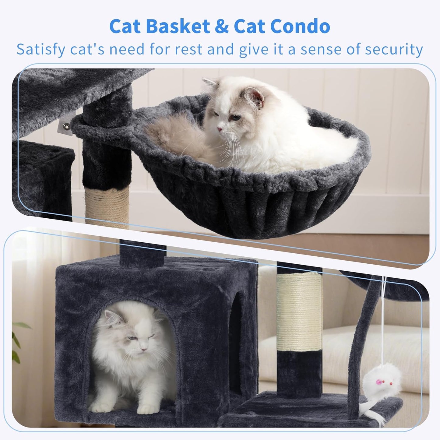 Heybly Cat Tree with Toy, Cat Tower Condo for Indoor Cats, Cat House w