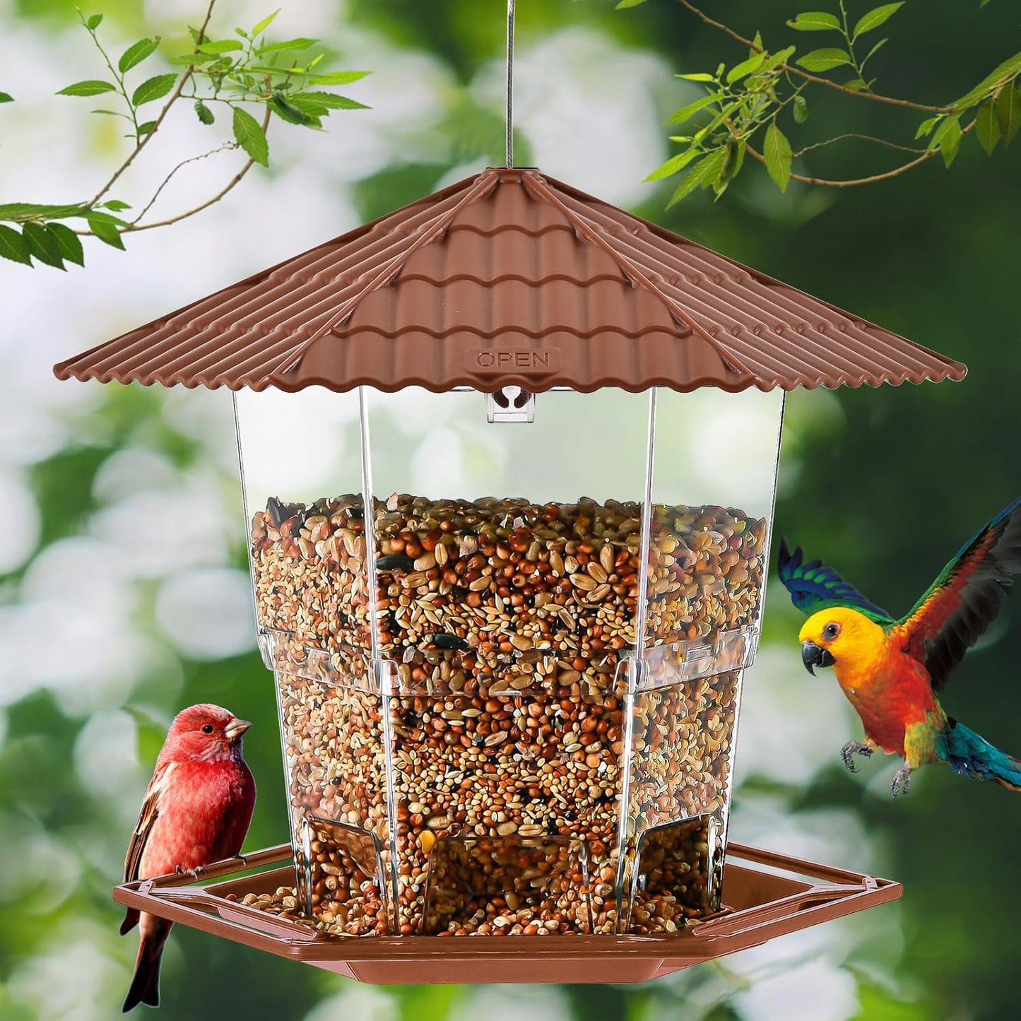 Bird Feeders for Outdoors Hanging Bird Feeder Wild Birds Seed, Brown 2