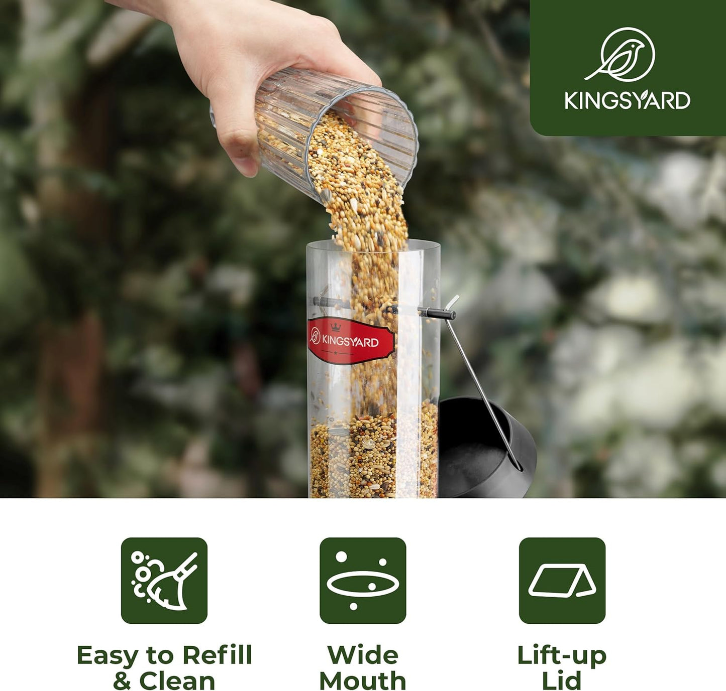 Kingsyard Tube Bird Feeders for Outdoors Hanging, Wild Bird Feeder with 6 Feeding Ports, Easy to Clean & Refill, 2 lbs Seed Capacity, Great for Attracting Finches, Cardinals (Black)