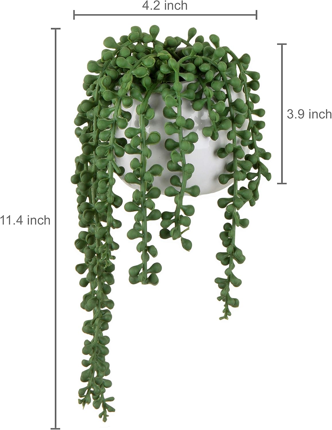 MyGift Artificial Faux String of Pearls Plants in White Ceramic Wall Hanging Planter Pot with Jute Rope, Set of 3
