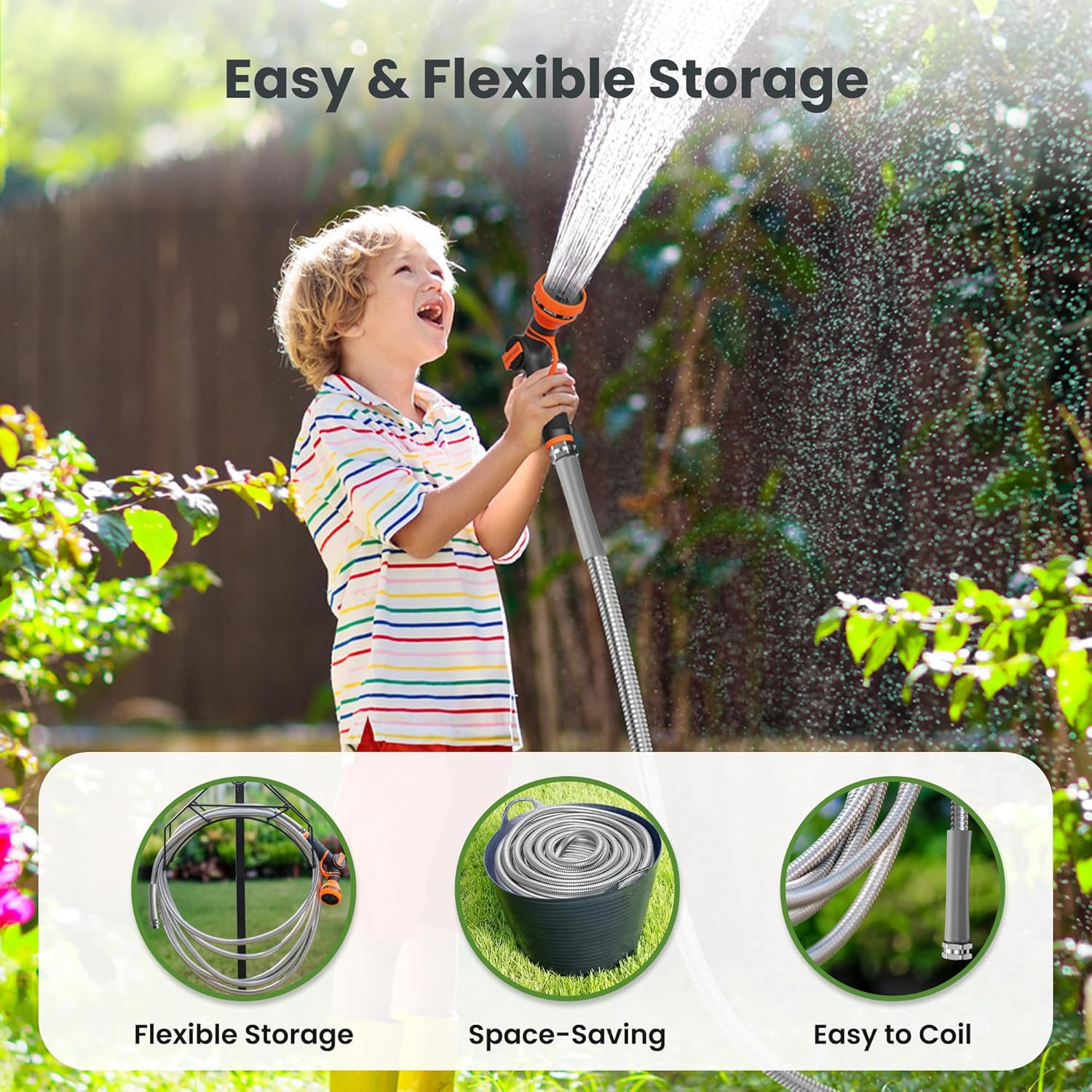 Giraffe Tools Garden Hose 50ft x 3/4", 304 Stainless Steel Metal Water