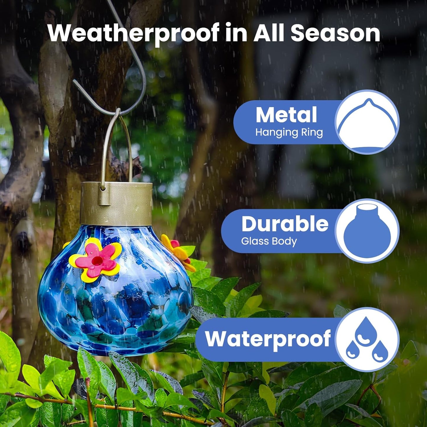 Dome Camera, HD Hummingbird Feeder with Solar Light & Security Camera with Color Night Vision, Motion Detection, Two-Way Audio & Built-in Spotlight, 1-Pack (Blue)