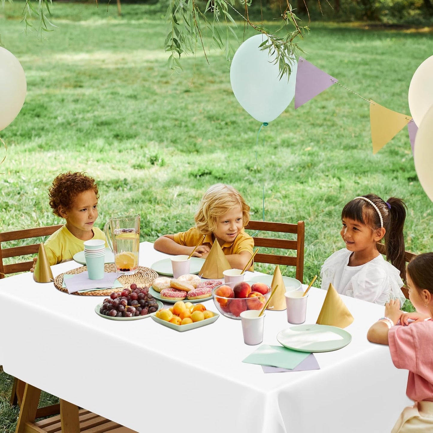 4 Packs White Plastic Tablecloth, Sturdy Disposable Table Cloth, 54 X 