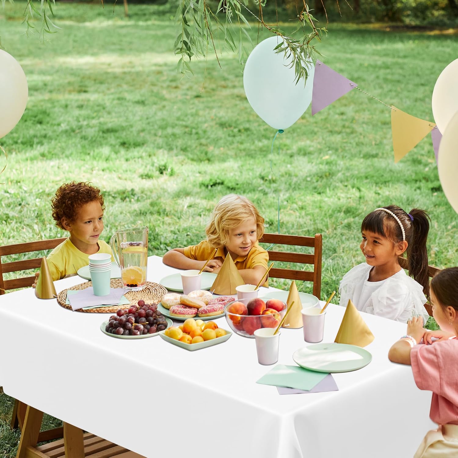 4 Packs White Plastic Tablecloth, Sturdy Disposable Table Cloth, 54 X 