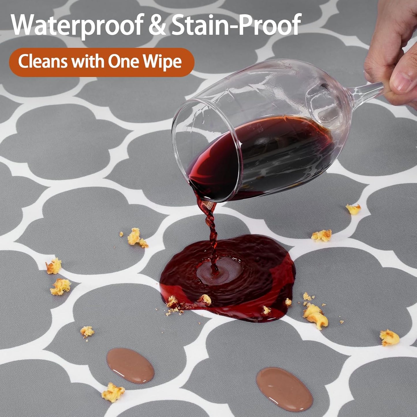 Fitted Round Tablecloth Wipe Clean Table Cloth Vinyl Inside Outside Circle Cover for 36-44" Tables Dining Kitchen Family Festival Items Gifts Summer Fall Patio Picnic Camp Garden Essential