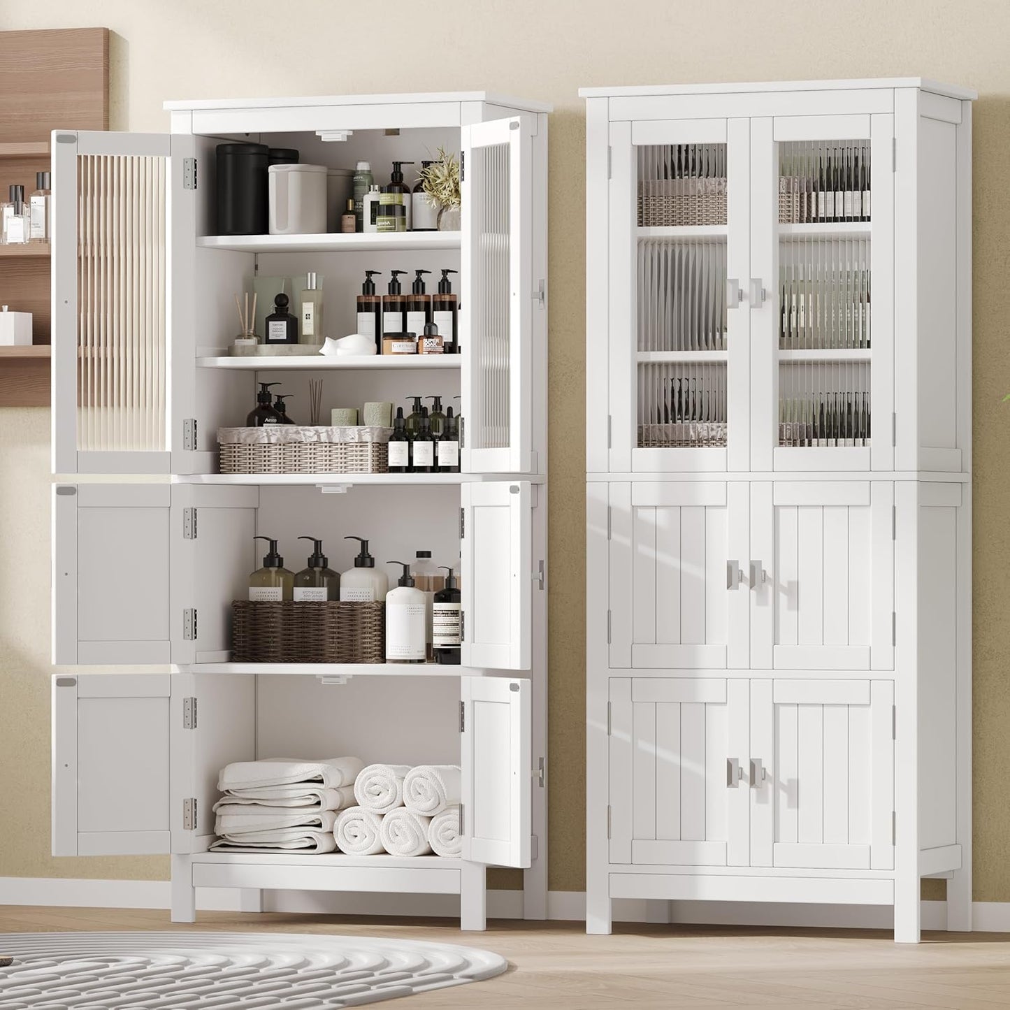 53.1" H Tall Bathroom Storage Cabinet, Bathroom Floor Cabinet with 6 D