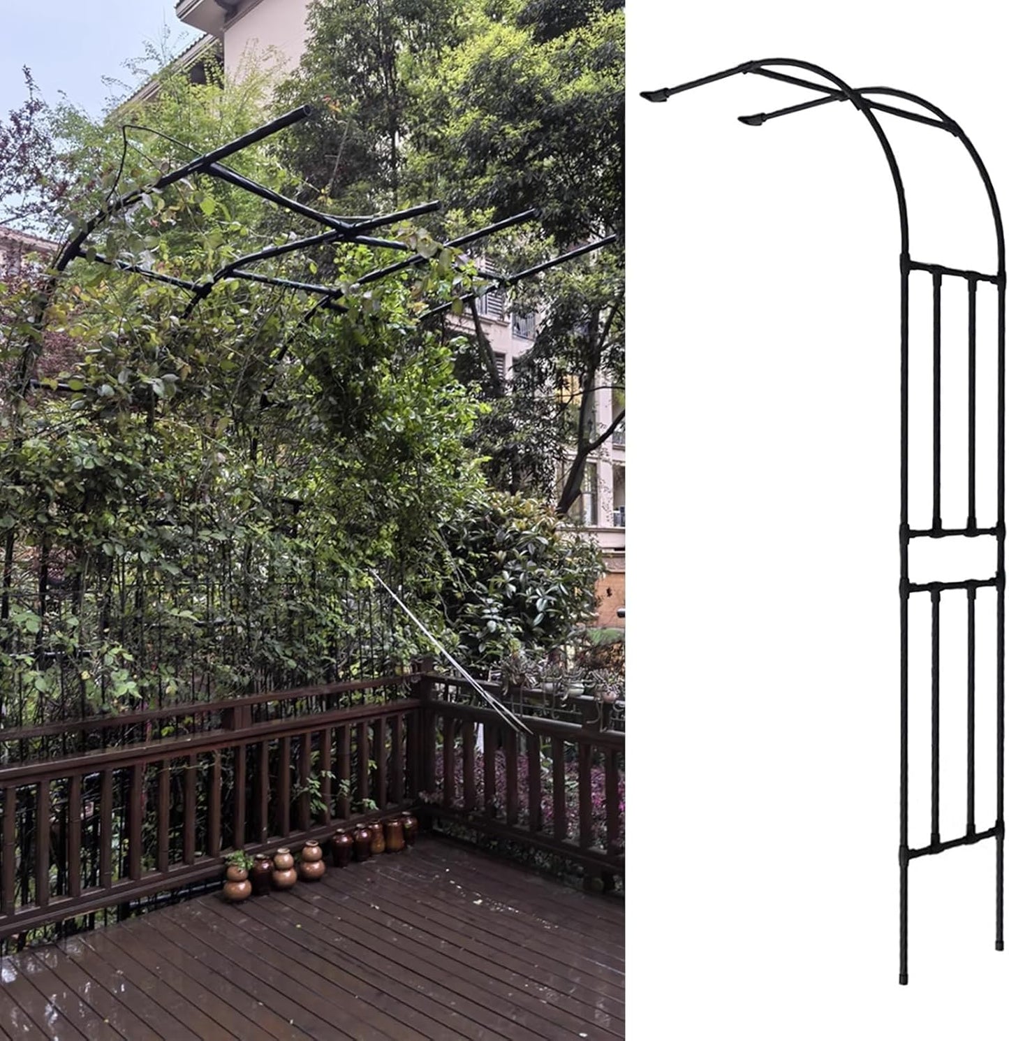 Heavy Duty Half Arch Metal Garden Trellis - Wall-Mounted Support for Climbing Plants & Roses, Outdoor Garden Archway Frame (2FT x 1.3FT x 7.9FT)