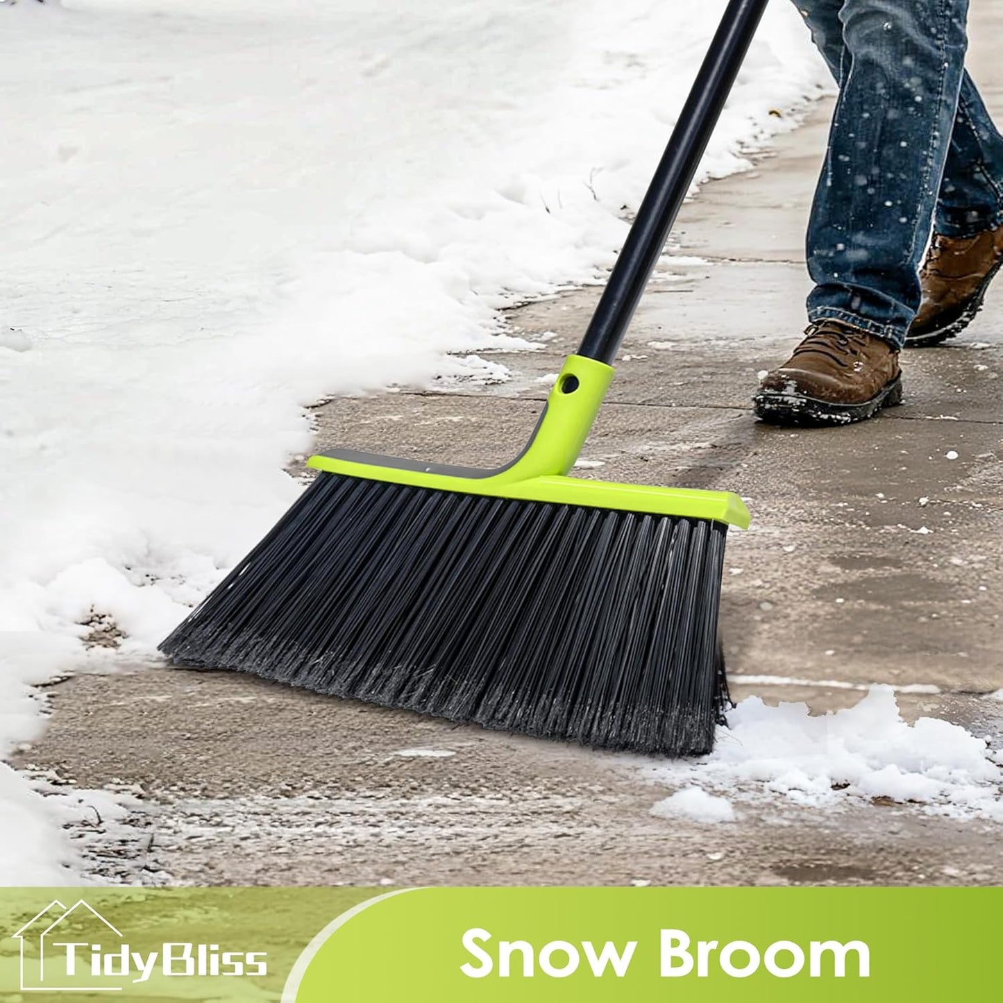Outdoor Broom Heavy Duty, 56 inches Tall Commercial Soft Bristle Angle Brush for Sweeping Outside Patio Garden Porch Deck Shop Restaurant Garage House Lobby Hardwood Floors (Green)