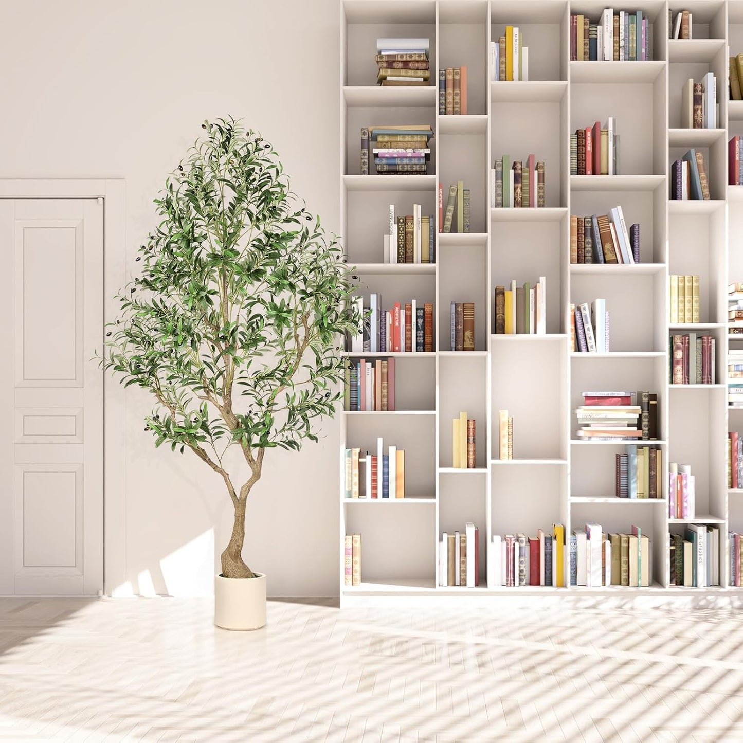 Olive Trees Artificial Indoor 7ft - Large Faux Olive Tree with Planter, Tall Fake Olive Tree with Lifelike Branches & Fruits, Artificial Plant in Pot for Home Office Living Room Decor