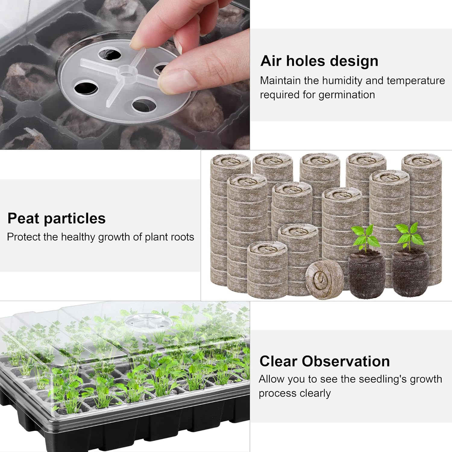 3 Pack Seed Starter Tray Kit 120-Cells Germination Starter Tray with H