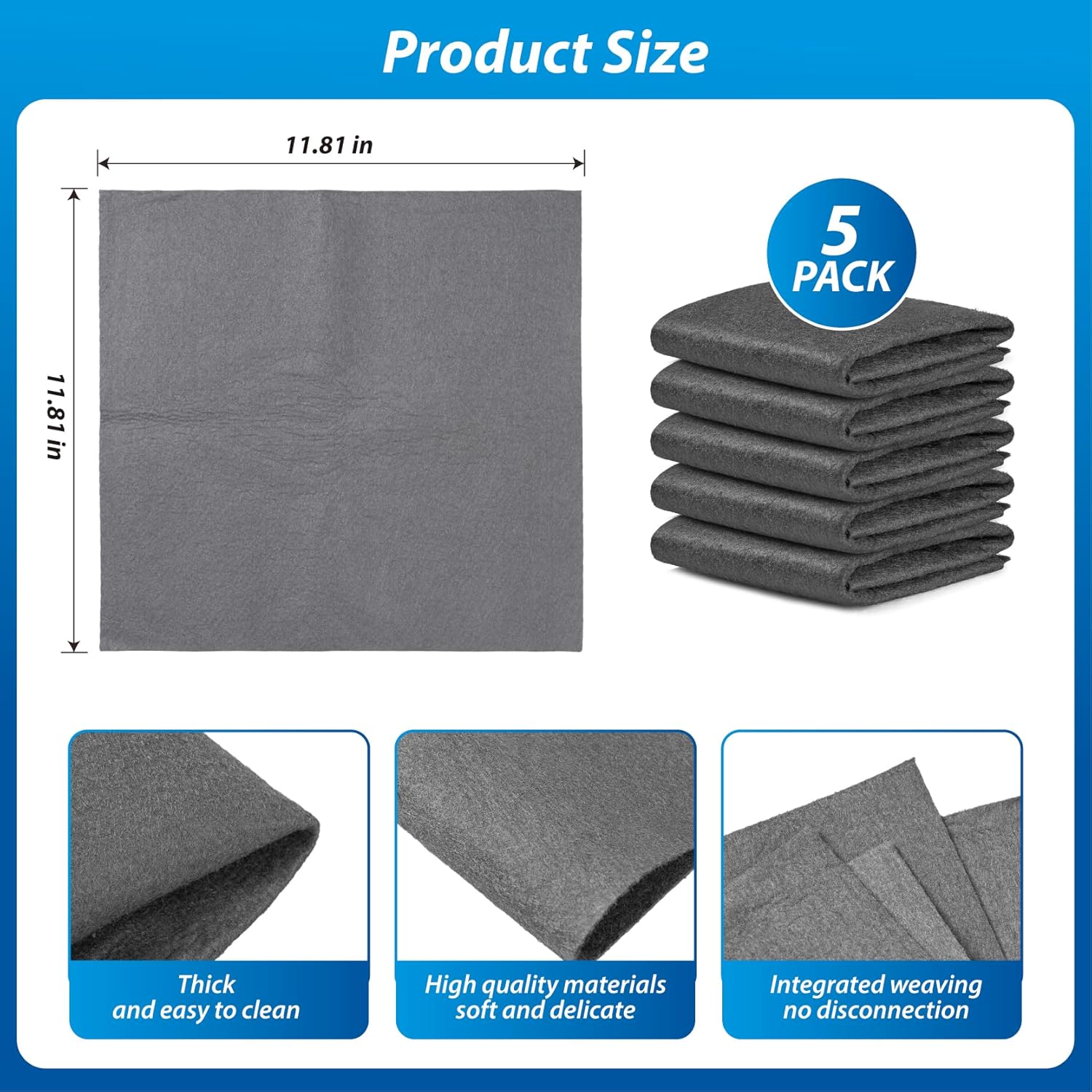 Thickened Magic Cleaning Cloth for Glass,5Pcs Lint Streak Free Microfi
