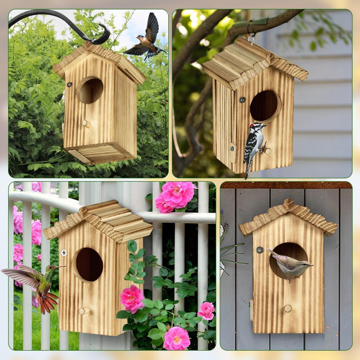 Hummingbird House for Outside Hanging - Small Bird Nesting Box for Hummingbird - Natural Wood Birdhouse with Perch - Outdoor Garden Decor & Bird Lover Gift (Dimensions 4.1*3.3*5.9 inch)