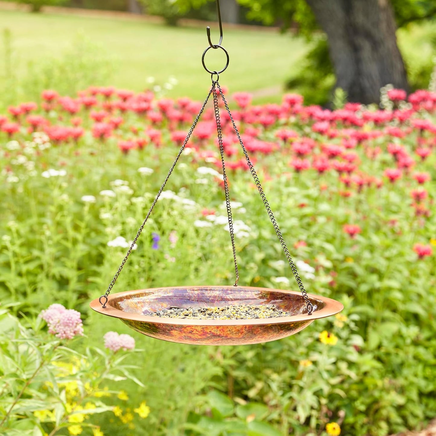Good Directions Hanging Fire Copper Bird Bath for Outside Backyard, Outdoor, Patio, Garden, Birdbath Gift for Bird Lovers Watchers, Large 18" Pure Copper Metal