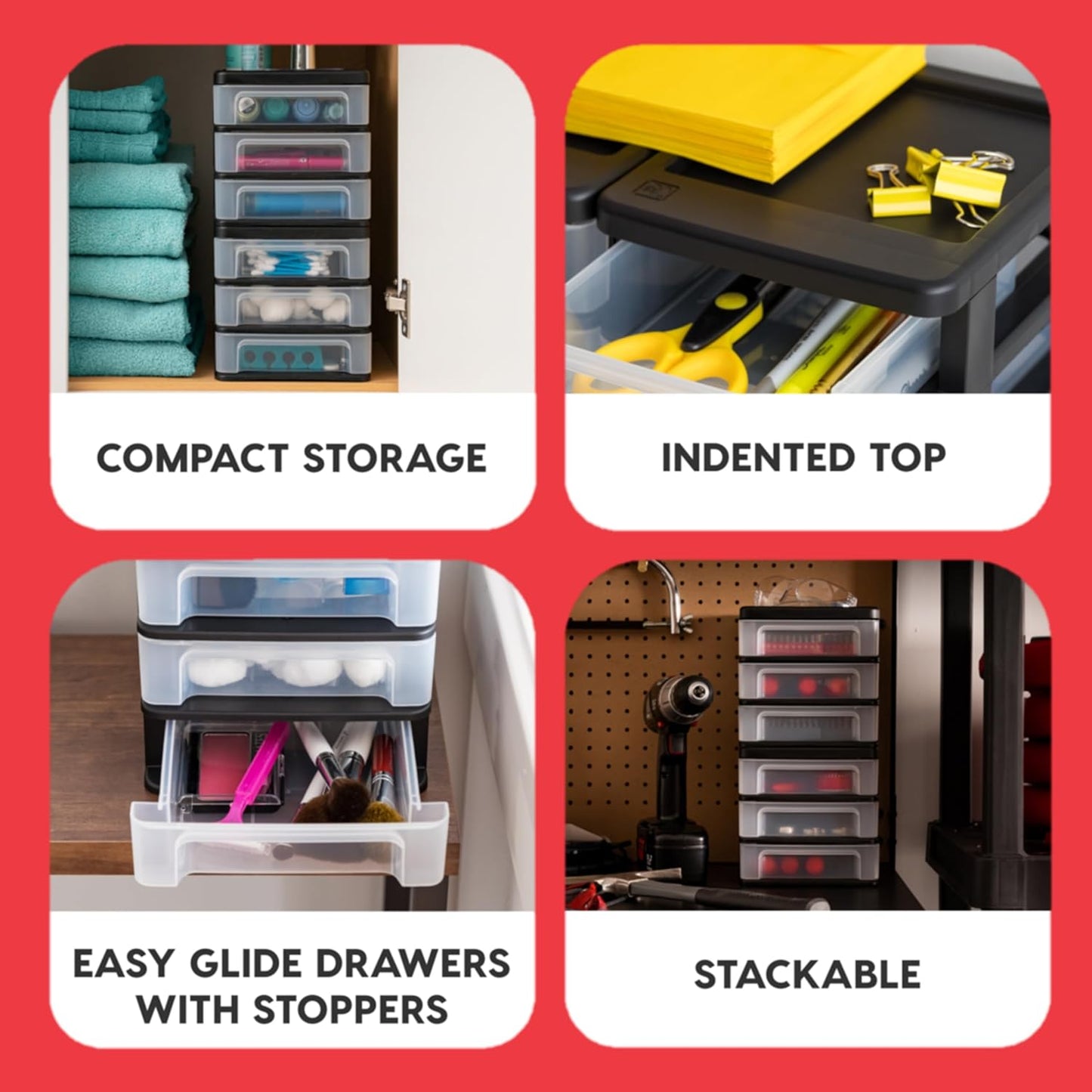 IRIS USA Plastic Stacking Desk Top 3-Drawer Storage Organizer, 2-Pack,