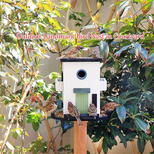 Outdoor Yard Bird House Garden Decoration Bird Perch and Food Container Suitable for All Wild Birds (G)