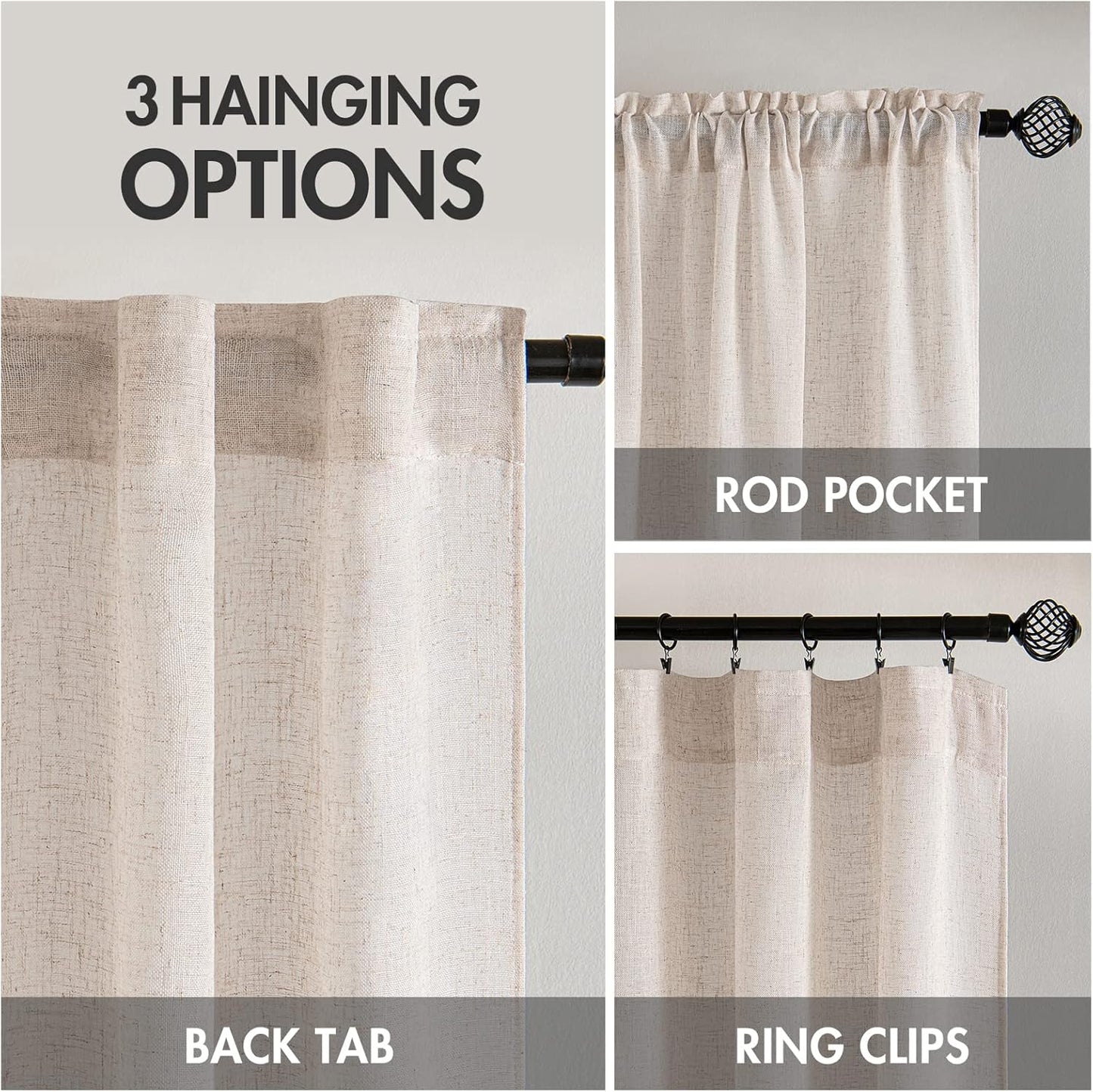 MIULEE Natural White Linen Curtains 84 Inch Long for Bedroom Living Room, Soft Thick Linen Textured Window Drapes Semi Sheer Light Filtering Rod Pocket Back Tab Neutral Farmhouse Cream Ivory 2 Panels