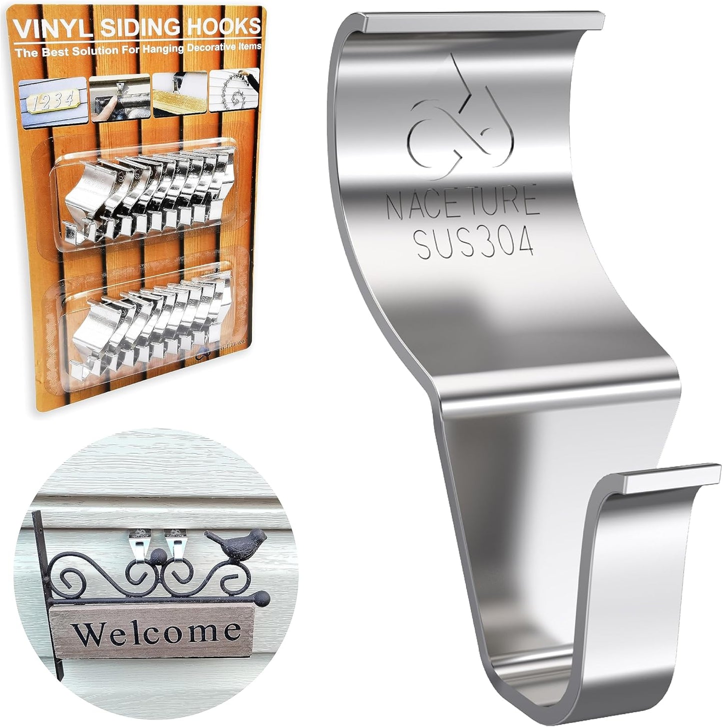 NACETURE Vinyl Siding Hooks 20 Pack Heavy Duty Siding Clips Vinyl Siding Hanger for Hanging on Patio, No Hole Need Command Outdoor Hook Hang to Decor Wreath Things | Heavy Duty, for Hanging Decor, No Hole Needed