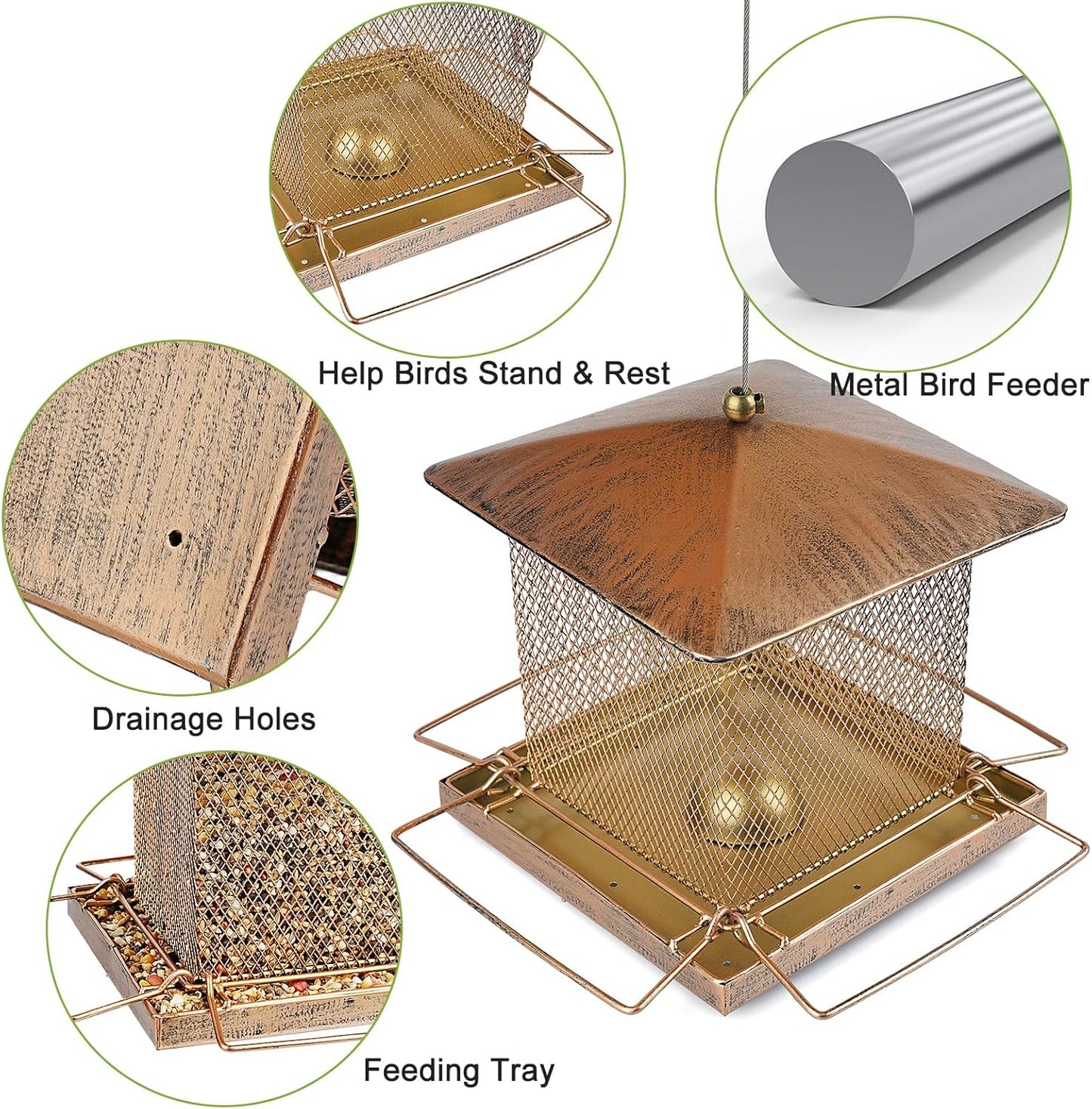 Bird Feeder, Heavy Duty Metal Bird Feeders for Outdoor Hanging, Wild Birdfeeder with Buckle for Garden Yard Outside Backyard, 3.5LB Large Capacity