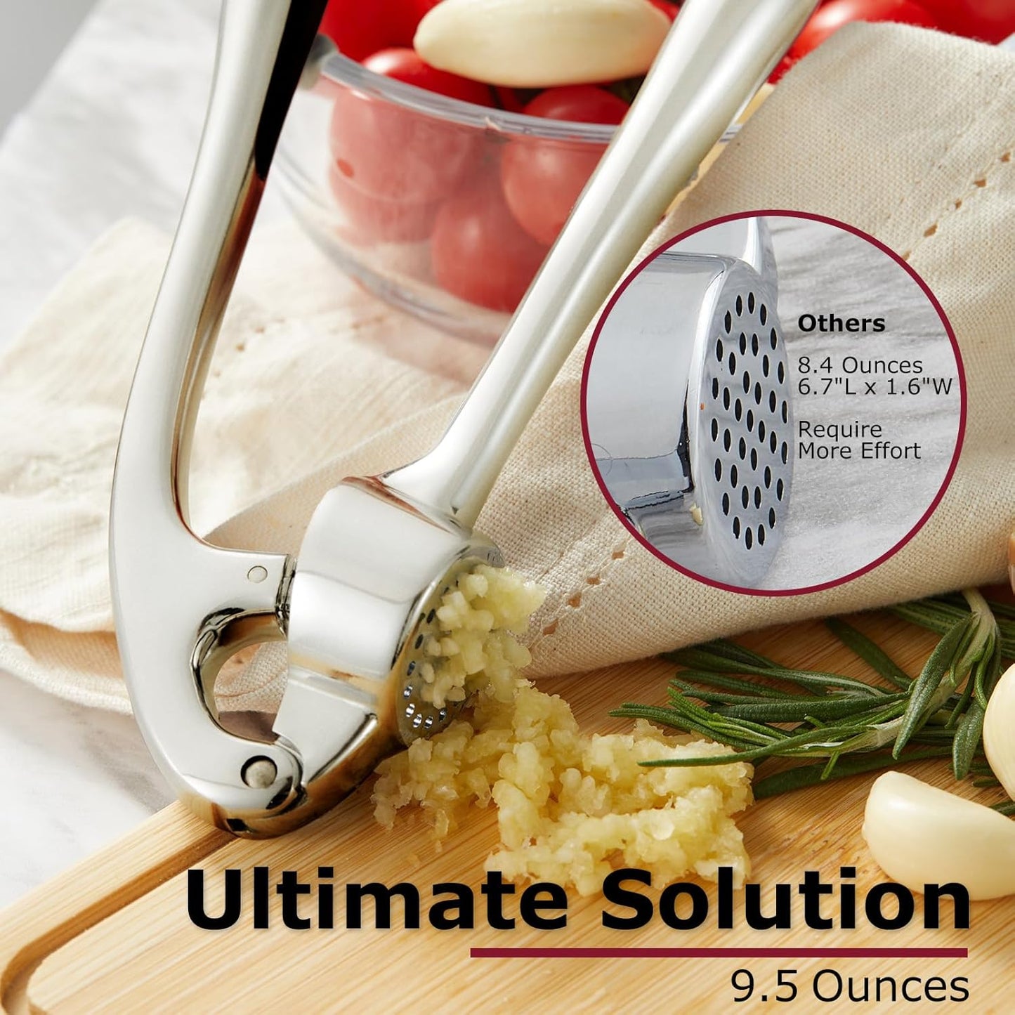 Kitessensu High Effective Garlic Press With Studs, Heavy Duty Garlic M