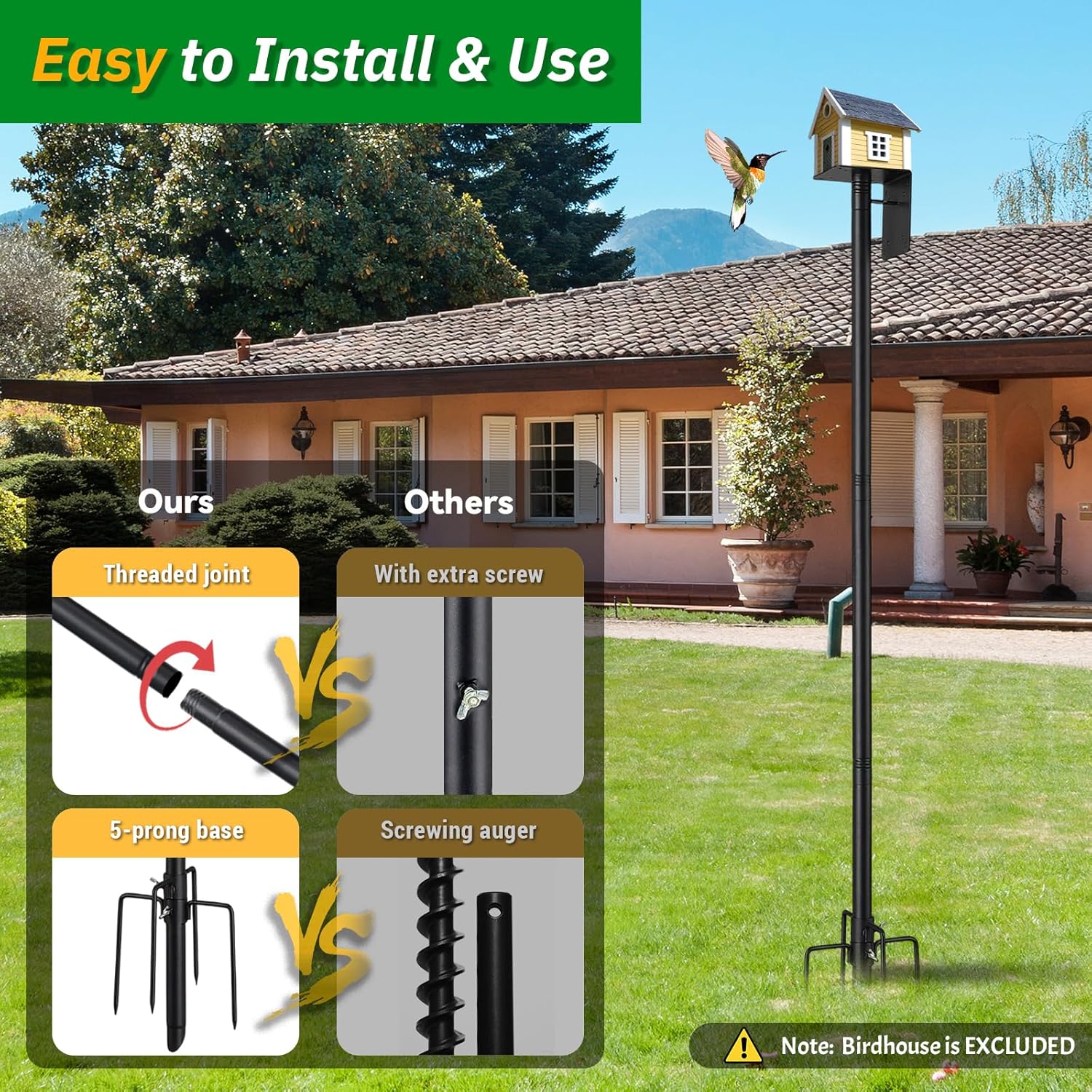 Bird House Pole for Outdoors, 75 Inch Heavy Duty Birdhouse Pole for Ou