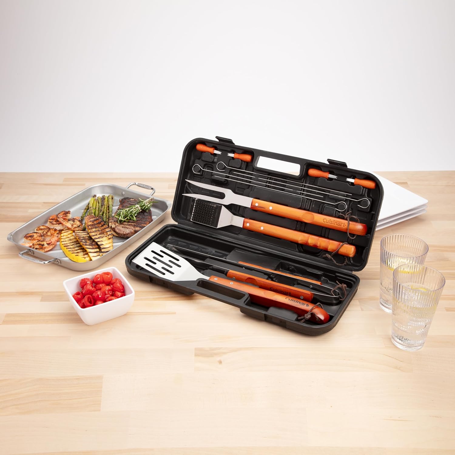 Cuisinart 13-Piece Wooden Handle Grill Tools Set, Grill Utensils Set B