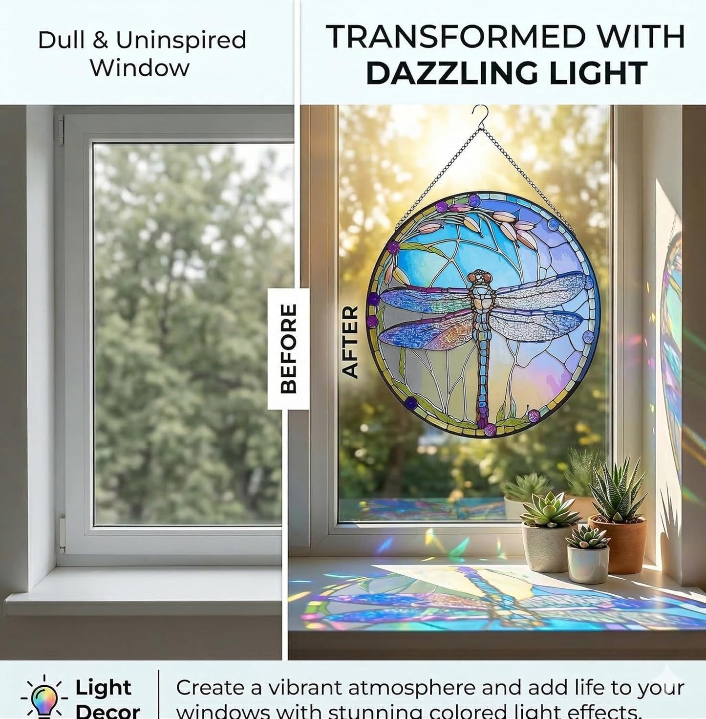 12 Inch Stained Glass Window Hanging, Large Dragonfly Suncatcher, Stained Glass Window Suncatcher, Dragonfly Home Wall Art Decor for Indoor/Outdoor, Hand Colorful Panel Sun Catcher, Gift for Mom