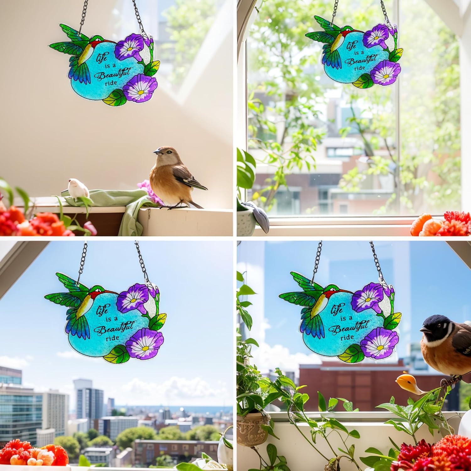 Stained Glass Window Hanging Hummingbird Suncatcher for Window and Hom