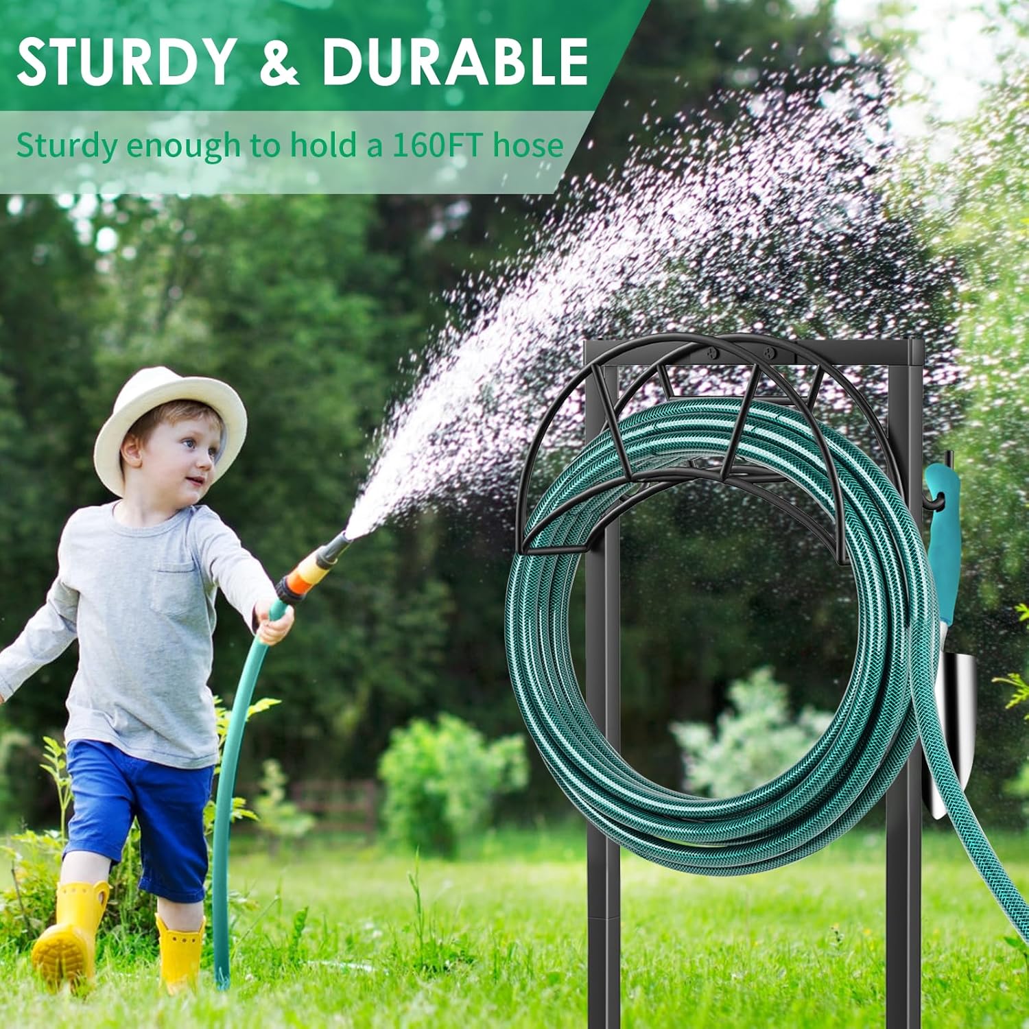 TomCare Garden Hose Holder 4 Spikes Garden Hose Reel Hose Stand Upgrad