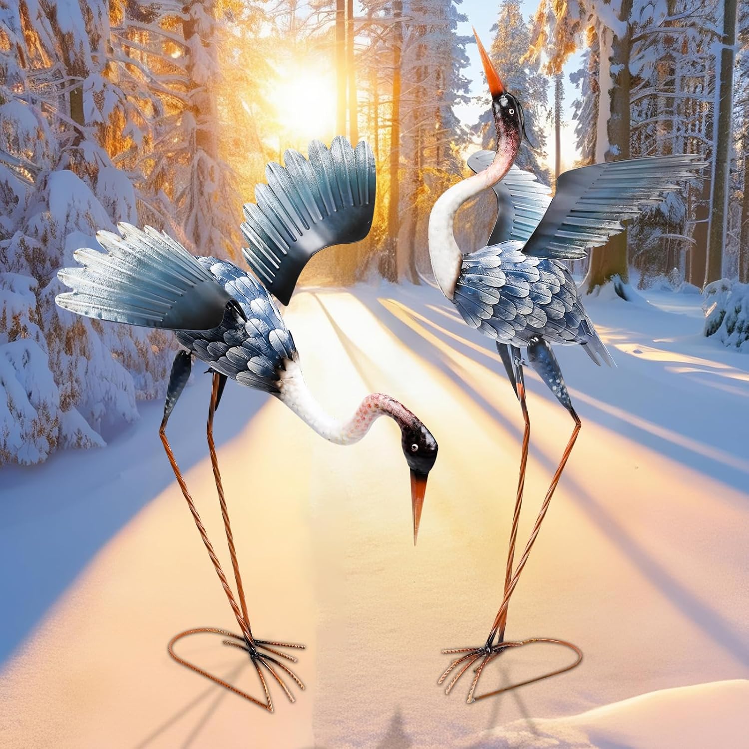 MUMTOP Crane Garden Statues for Outside, 2 Pack Blue Heron Garden Scul