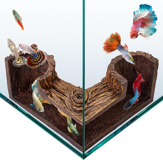 FISHNOSH Aquarium Cave | Natural-Looking Wood-Like BPA-Free Fish Tank 