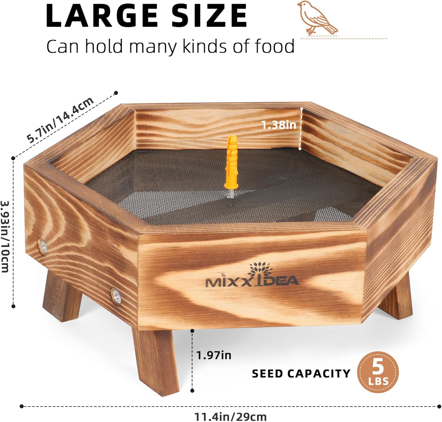 MIXXIDEA Ground Bird Feeder for Outdoors, Wooden Mesh Seed Tray for Bi