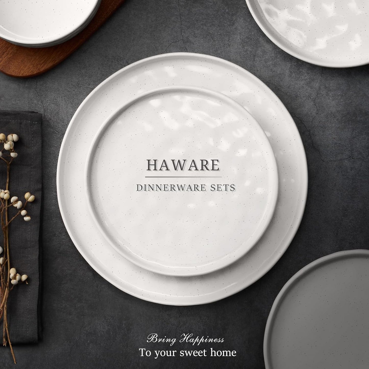 HaWare Dinnerware Sets, 12-Piece Plates and Bowls Set, Stoneware Dish 