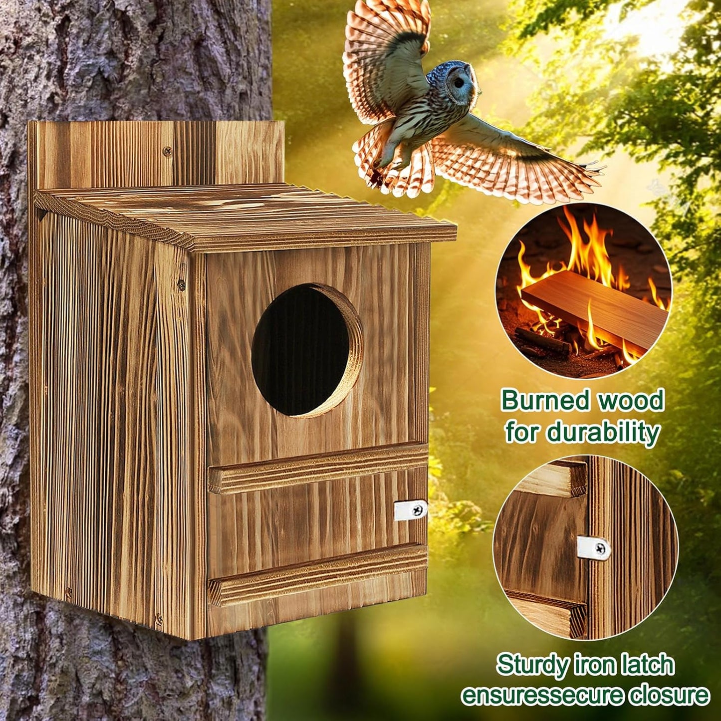 Squirrel Houses Owl House Bird Houses for Outside, Owl Box Birdhouses for Outdoors, Wooden Bird Nesting Boxes with Shavings for Wildlife Lovers, Easy Assembly Required