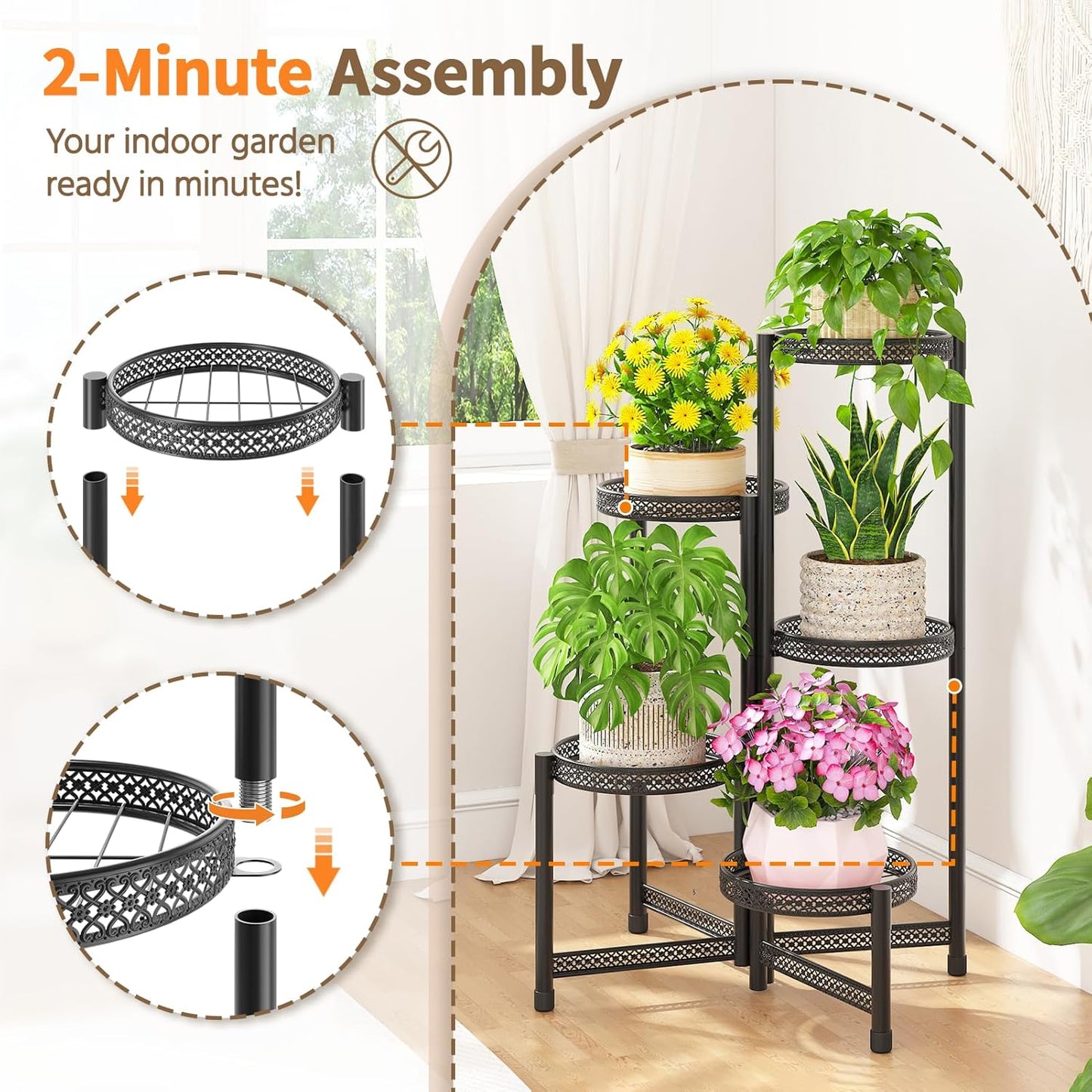 LASZOLA 5 Tiered Folding Tall Plant Stand Indoor Outdoor for Large Pla