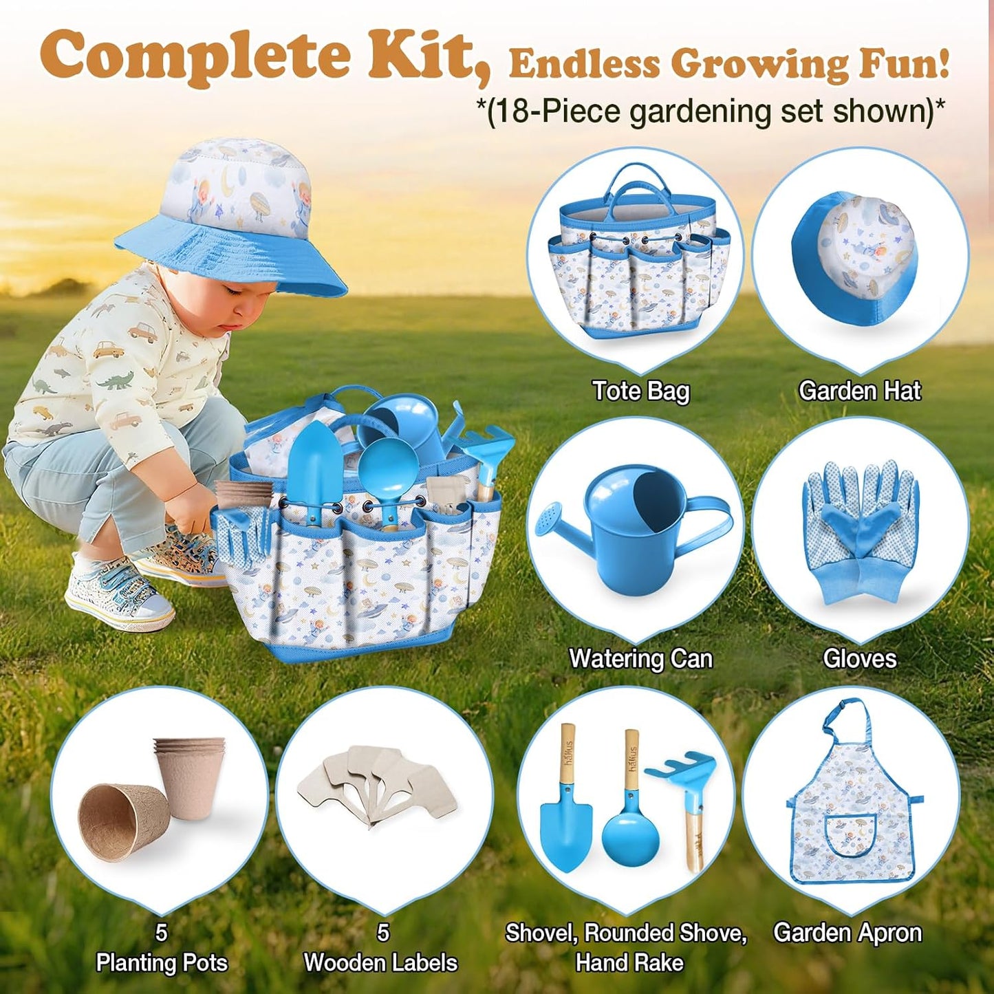 Kids Gardening Tool Set 18PCS Kids Toddler Gardening Set Includes Tote