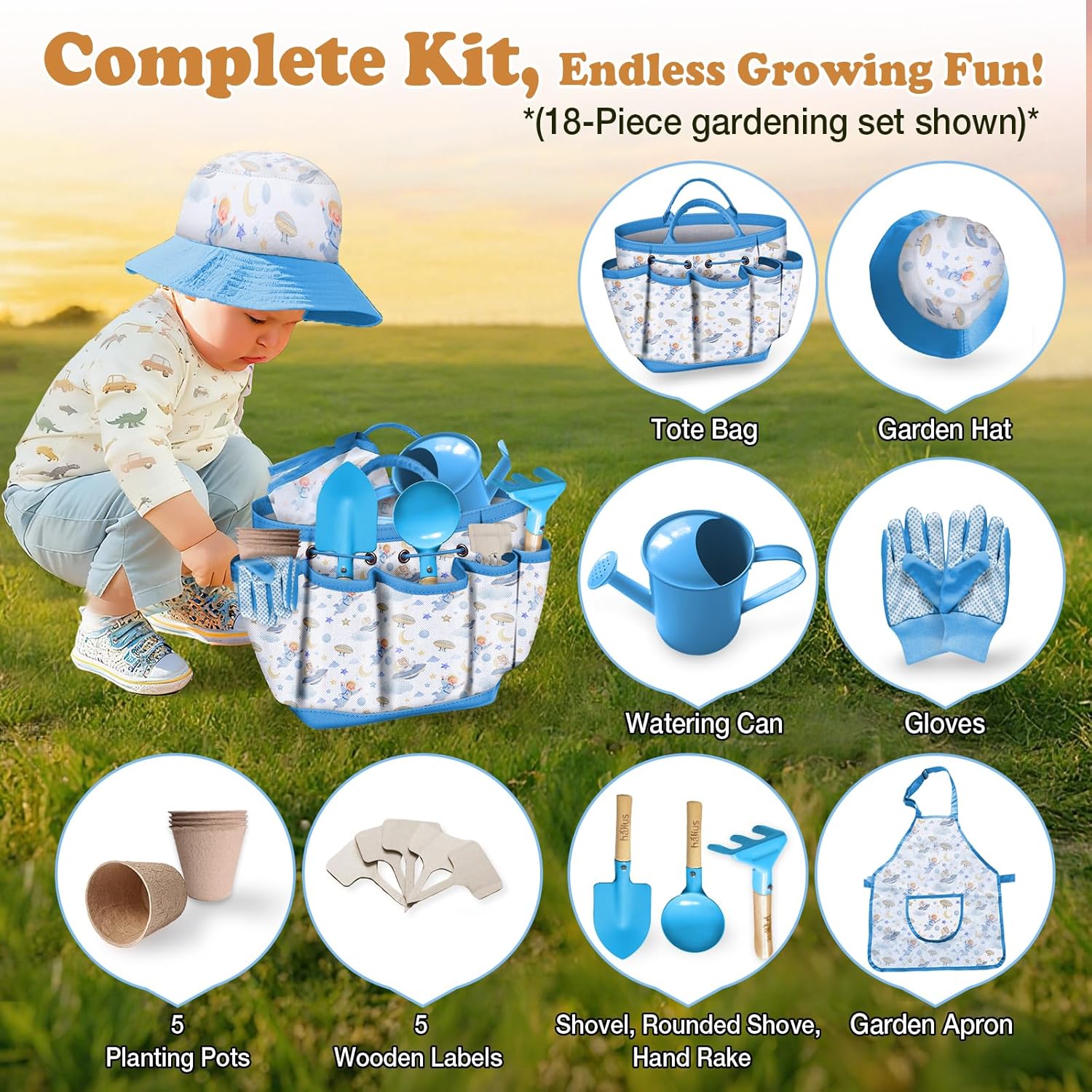 Kids Gardening Tool Set 18PCS Kids Toddler Gardening Set Includes Tote