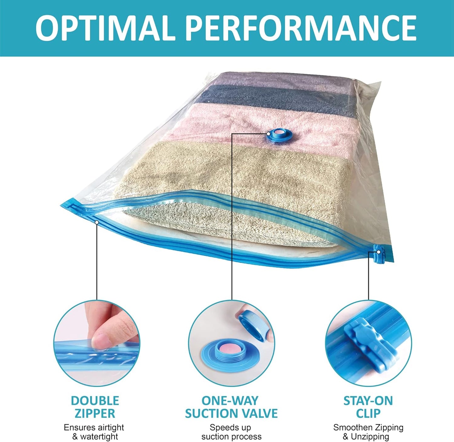 Vacuum Storage Bags, Vacuum Seal Space Saver Bags for Clothing, Travel Lugggage, Carry-on, Blankets, Pillow, Comforters, Bedding, 10 Jumbo