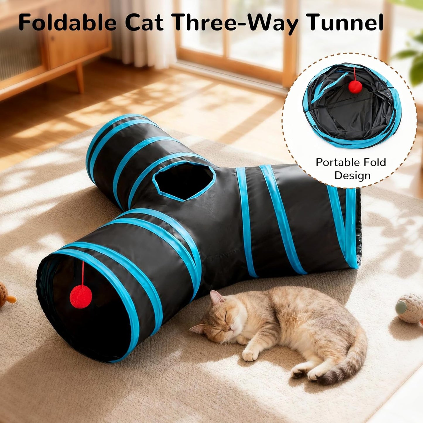 Tempcore Pet Cat Tunnel Tube Cat Toys 3 Way Collapsible, Tunnels for I