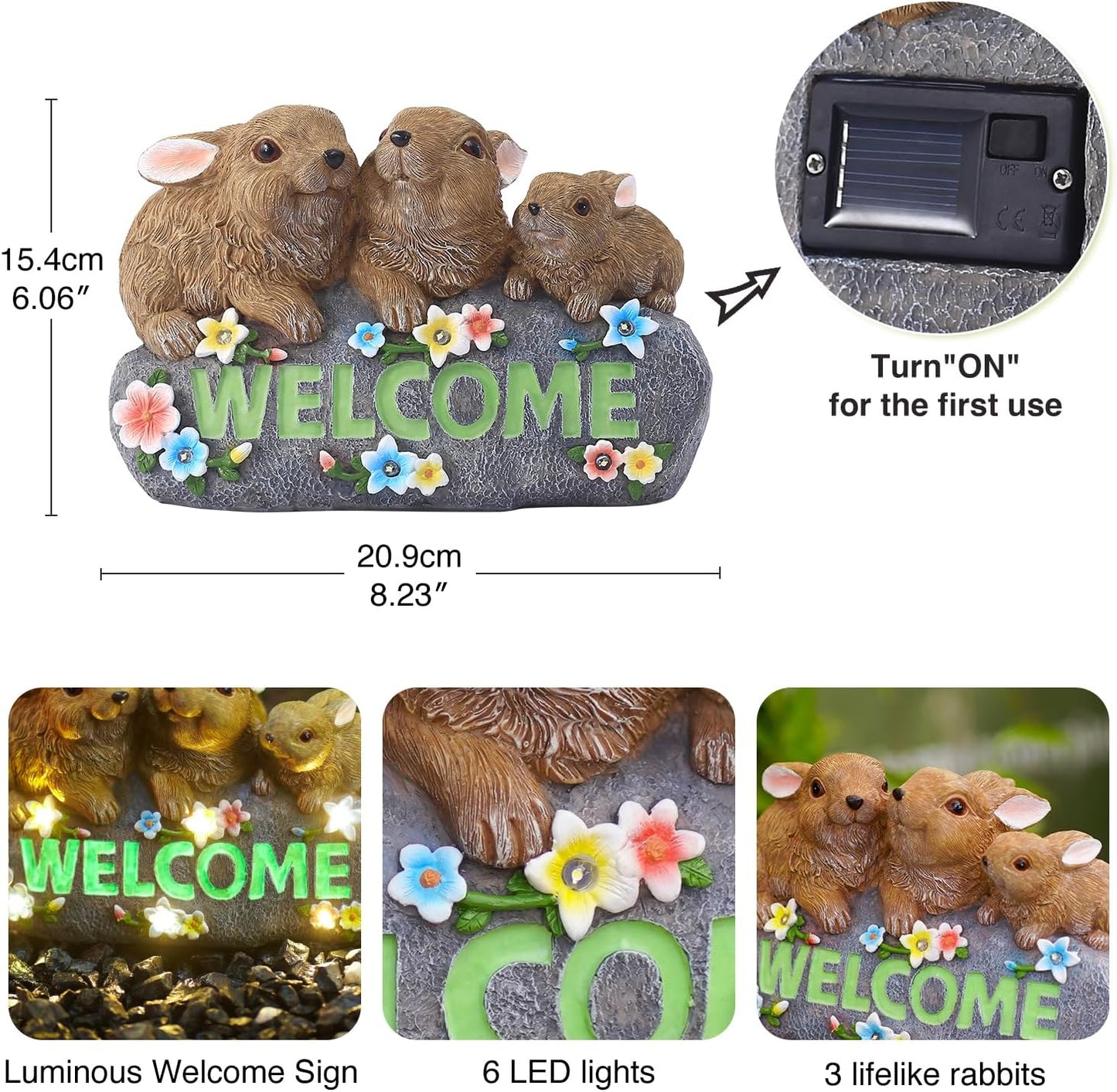 Goodeco Solar Rabbits with Welcome Sign - Outdoor Bunny Decor with Solar LED Lights - Rabbit Garden Decor & Outdoor Light-Up Gifts for Women, Moms or Birthdays