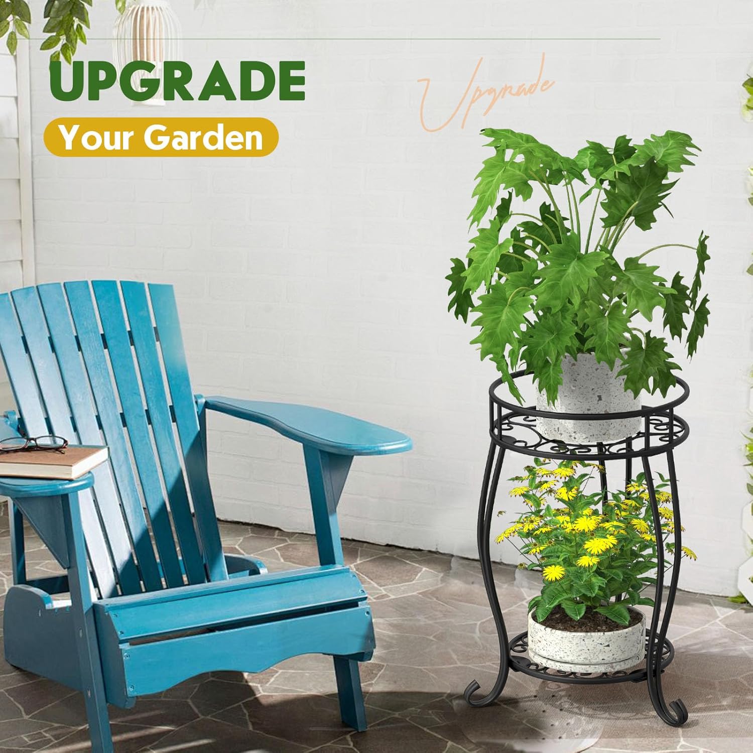 TOSKING 2 Tier Metal Plant Stand Indoor Outdoor , Rustproof Stable Pla