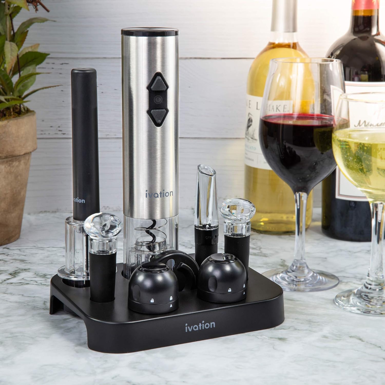 Ivation 9-Piece Wine Set | Electric Opener, Air Pump, Pourer with Aera