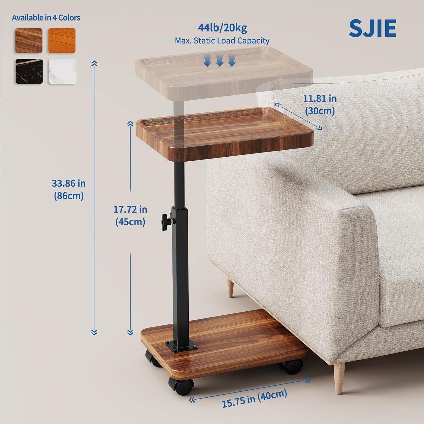 C Table End Table Adjustable Height, 360°Swivel TV Tray Table for Smal