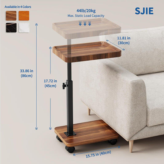 C Table End Table Adjustable Height, 360°Swivel TV Tray Table for Smal