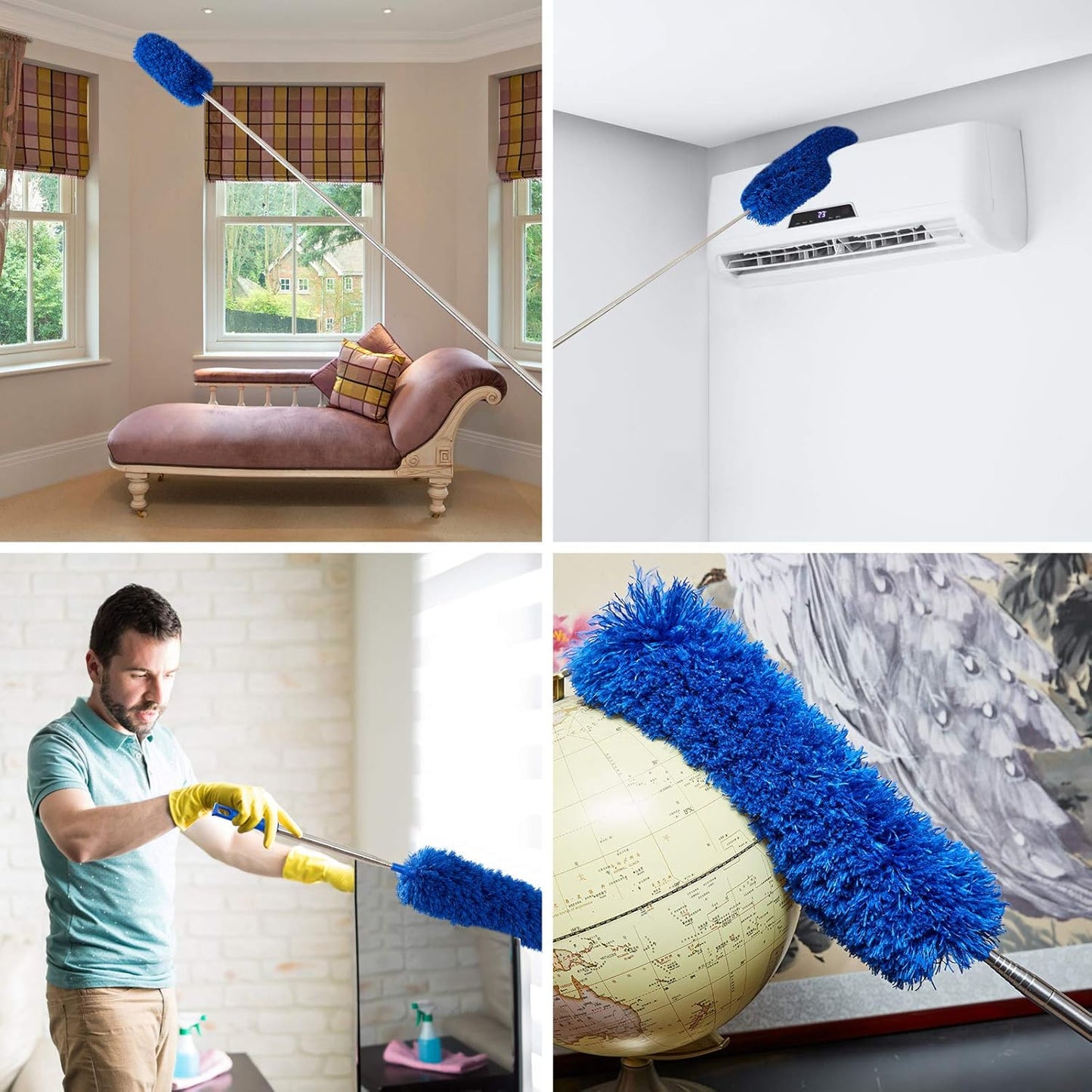 Cobweb Duster with Extension Pole, Washable Cleaning Duster Kit with 2