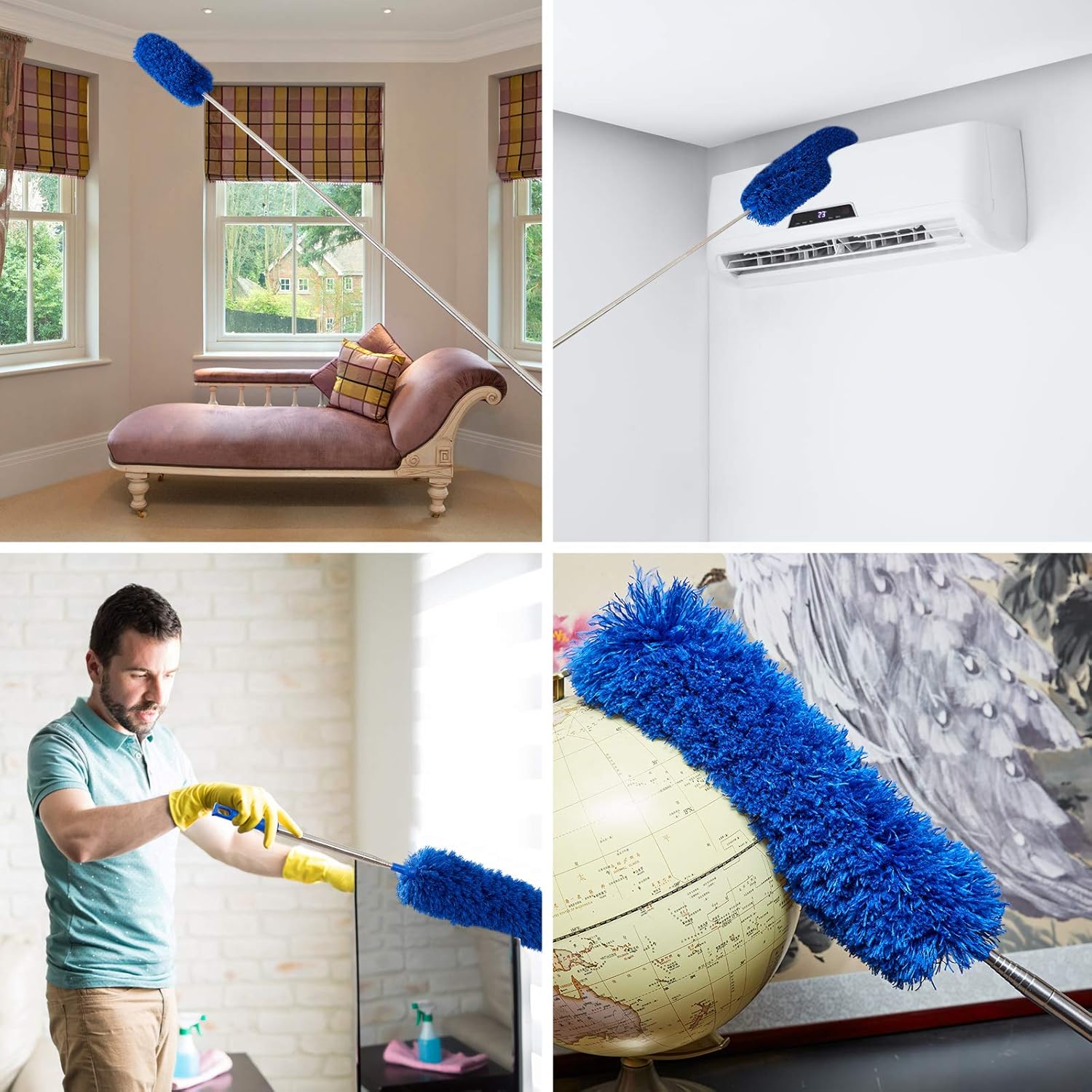 Cobweb Duster with Extension Pole, Washable Cleaning Duster Kit with 2